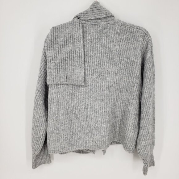 Universal Thread Chunky Ribbed Knit Cardigan Sweater S Attached Scarf  Gray - Picture 5 of 14